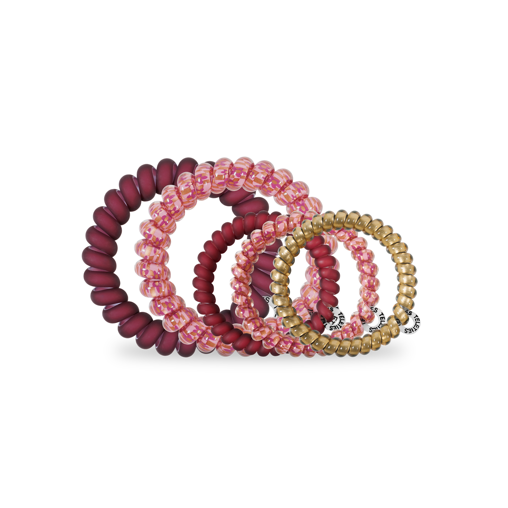 TELETIES - Spiral Hair Coils | Mixed Pack | Burgundy Bliss Hair Ties