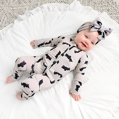 Gigi and Max - Vlad Gray Bats ZIP Bamboo Halloween One-Piece
