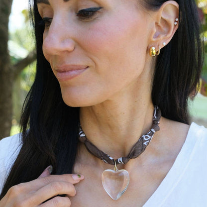 Nickel and Suede - Brown Bandana Necklace - Gold Sunburst