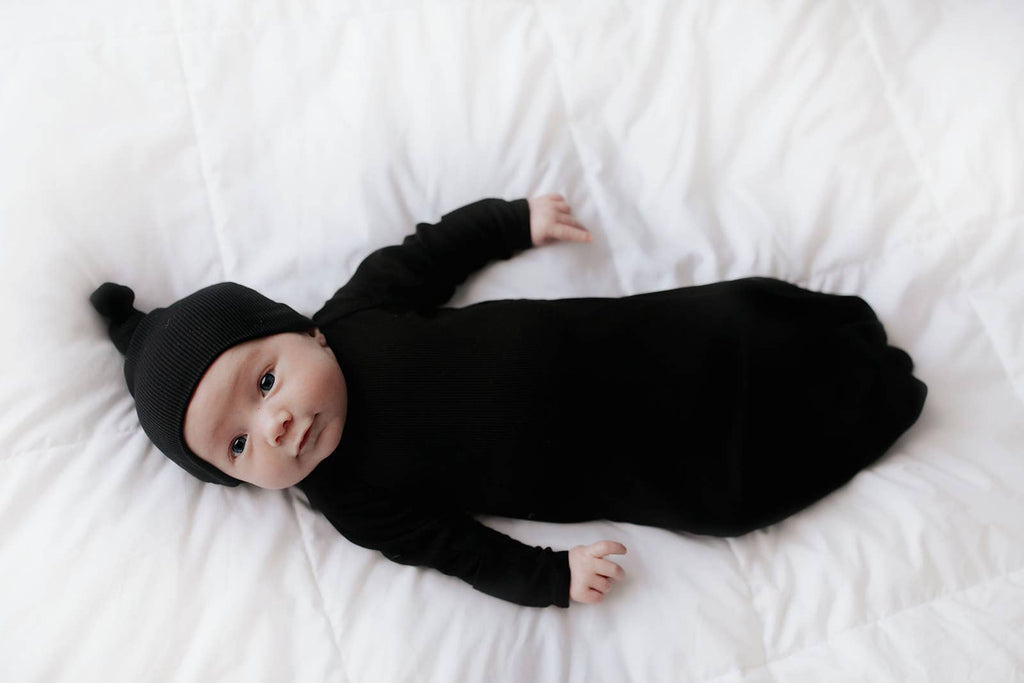 Three Little Tots - Black Ribbed Knotted Gown
