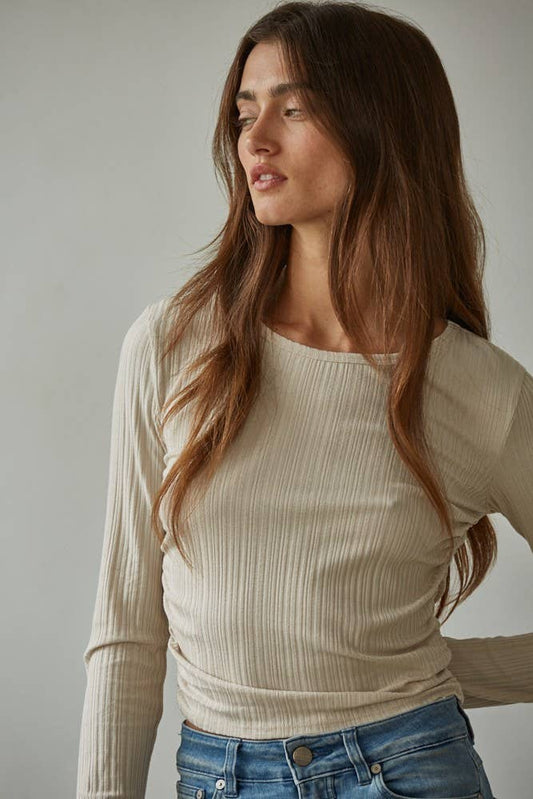 By Together - RJ3537 | Knit Rayon Spandex Ribbed Round Neck Long Sleeve