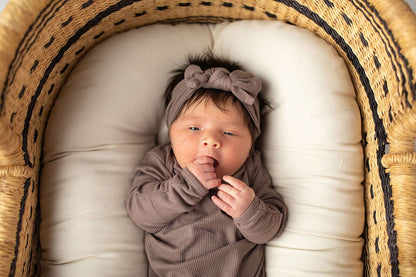 Three Little Tots - Cocoa Brown Ribbed Knotted Newborn Baby Gown sleepwear