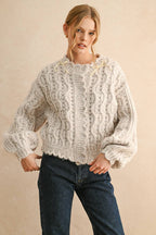 MIOU MUSE - SCALLOP EDGE CABLE KNIT CARDIGAN