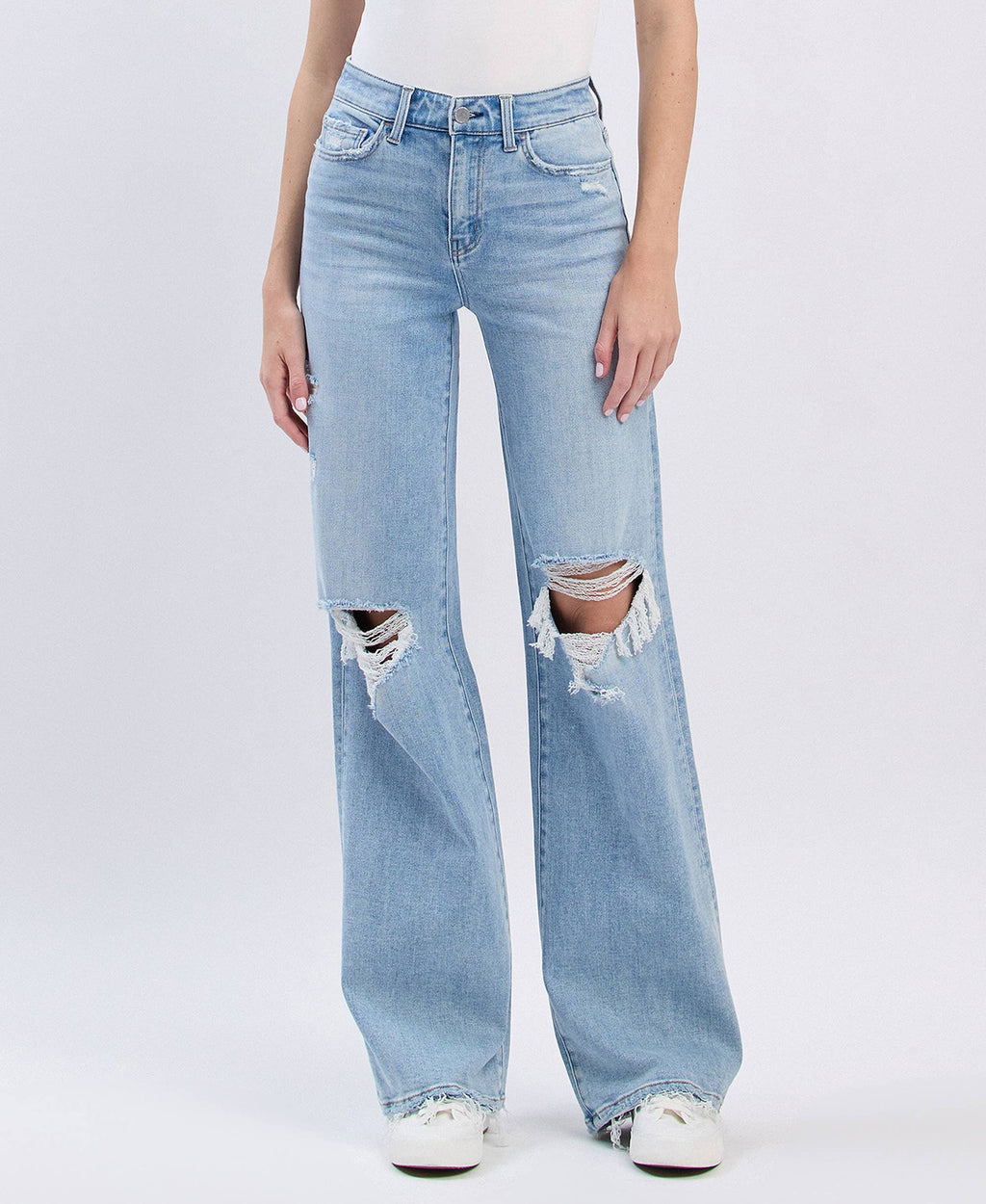 FLYING MONKEY - HIGH RISE DISTRESSED WIDE LEG JEANS