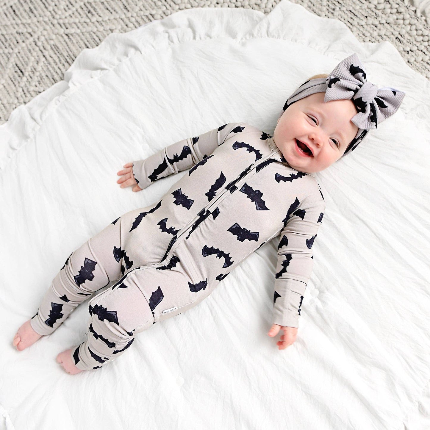 Gigi and Max - Vlad Gray Bats ZIP Bamboo Halloween One-Piece