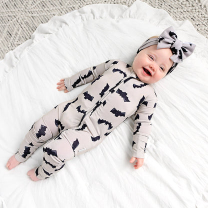 Gigi and Max - Vlad Gray Bats ZIP Bamboo Halloween One-Piece