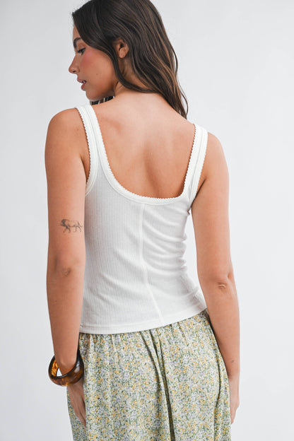 Sarah Pointelle Button Front Cami Tank - Multiple Color Options