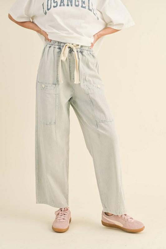 MIOU MUSE - STRIPE AND WASHED EFFECT BARREL PANTS