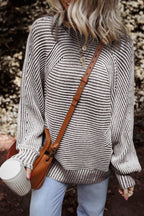 Striped Print Ribbed Knit Boat Neck Baggy Sweater