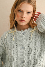 MIOU MUSE - SCALLOP EDGE CABLE KNIT CARDIGAN