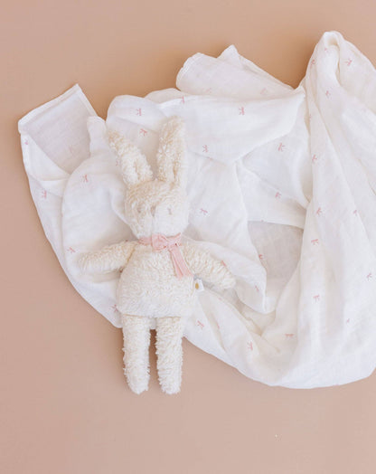 The Blueberry Hill - Muslin Swaddle Pink Bow Baby Shower Girl Organic Cotton Gift