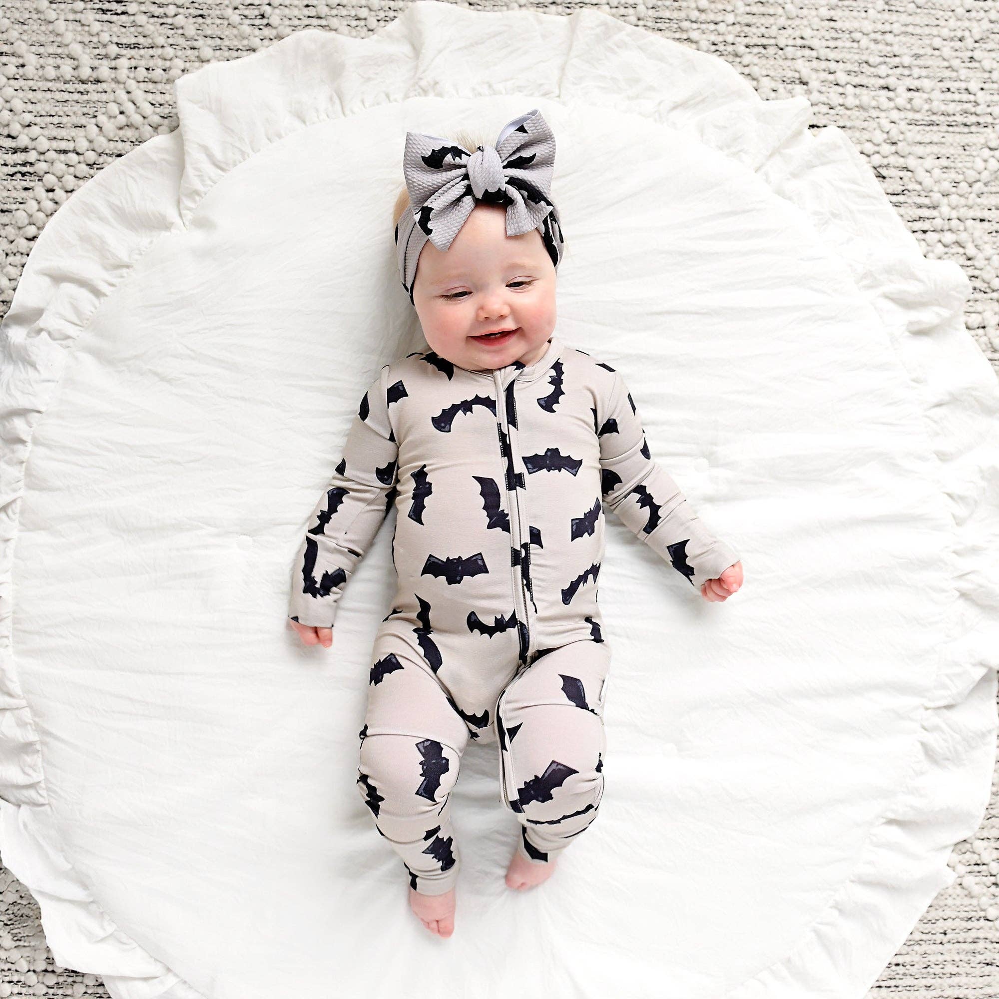 Gigi and Max - Vlad Gray Bats ZIP Bamboo Halloween One-Piece