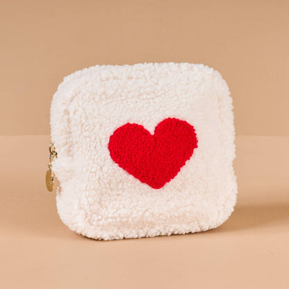 The Darling Effect - Square Teddy Pouch-Cream with Red Heart