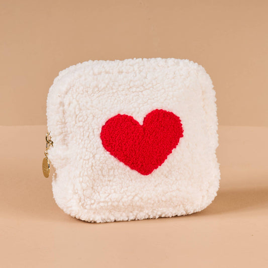 The Darling Effect - Square Teddy Pouch-Cream with Red Heart