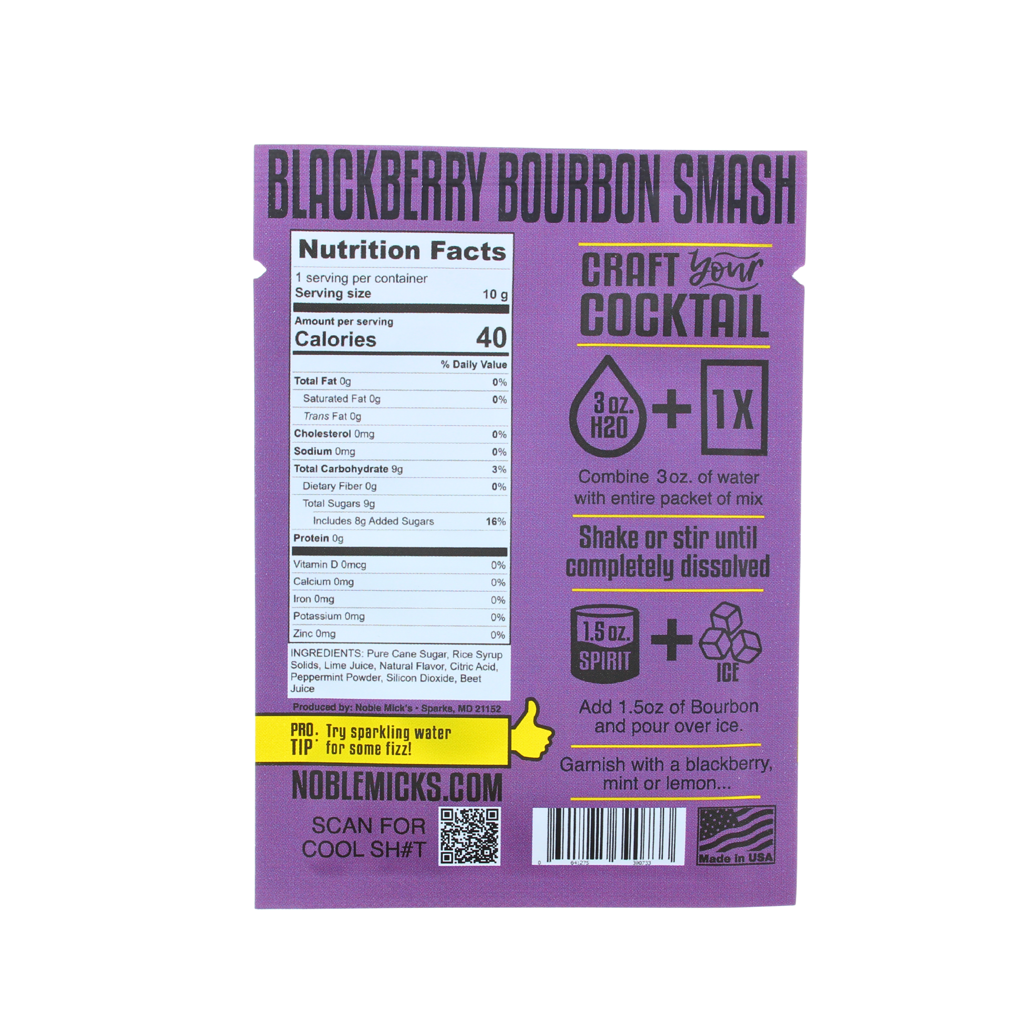 NOBLE MICK'S - Single Serve Craft Cocktails - Blackberry Bourbon Smash Single Serve Craft Cocktail